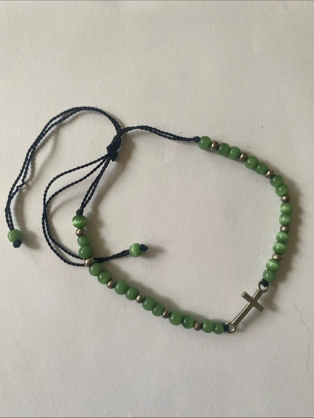 Genuine stone beaded cross, religious, spiritual adjustable bracelet